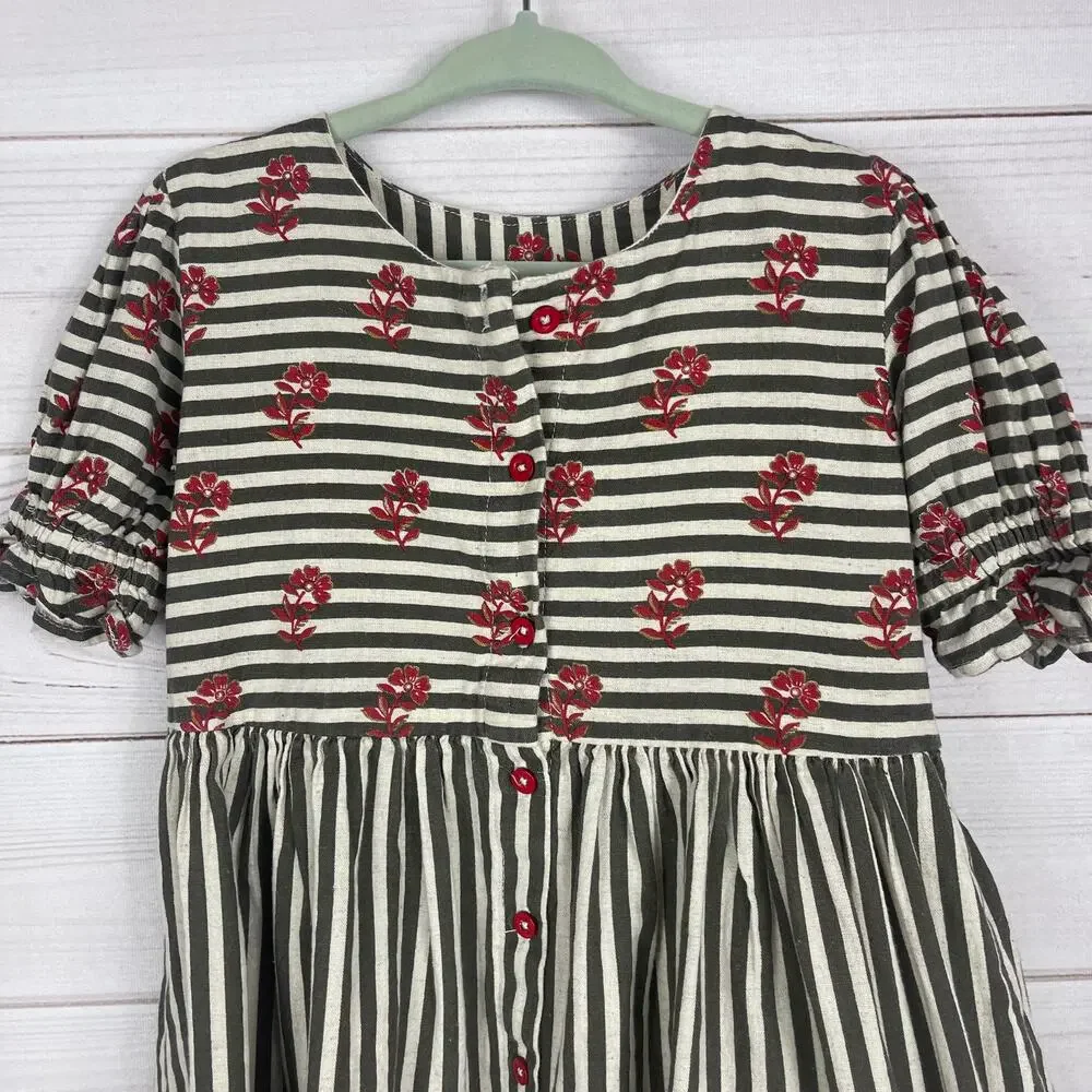 Utsa Kids Girls Short Sleeve Dress Size 5/6 Striped Floral Print‎